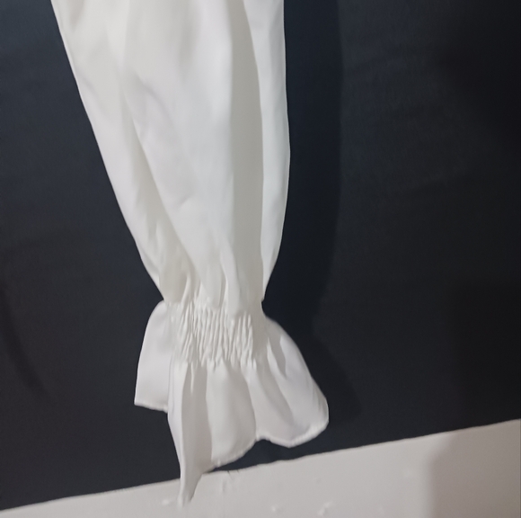 Women sexy white tie puffer elastic long sleeve top - Picture 8 of 16